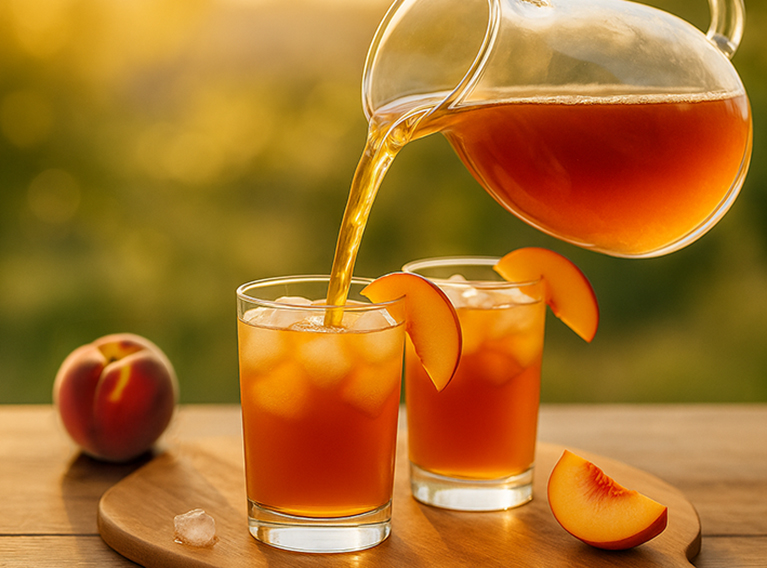 Santhee ijsthee met Perzik en cold brew Earl Grey
